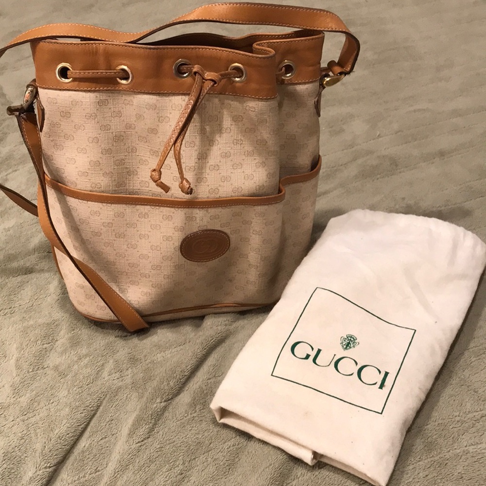 Vintage Gucci monogram logo drawstring bag